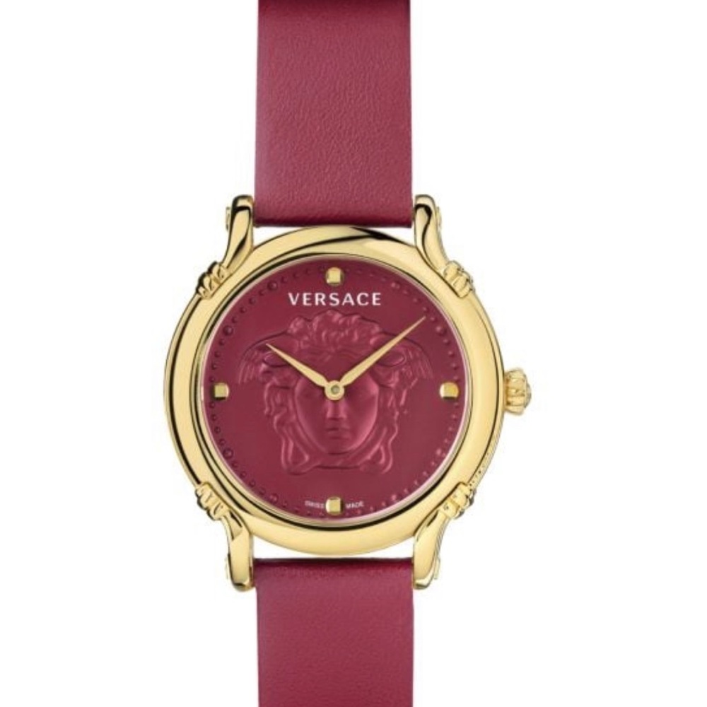 Versace Medusa Yellow Goldplated & Leather Strap Watch - Red, MRSP $1250